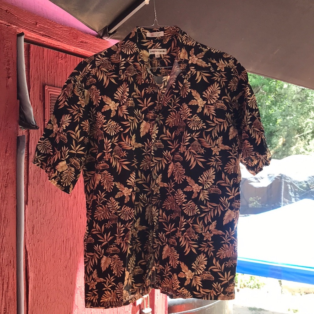 Pierre Cardin Black and Tan Casual Button Down Shirt